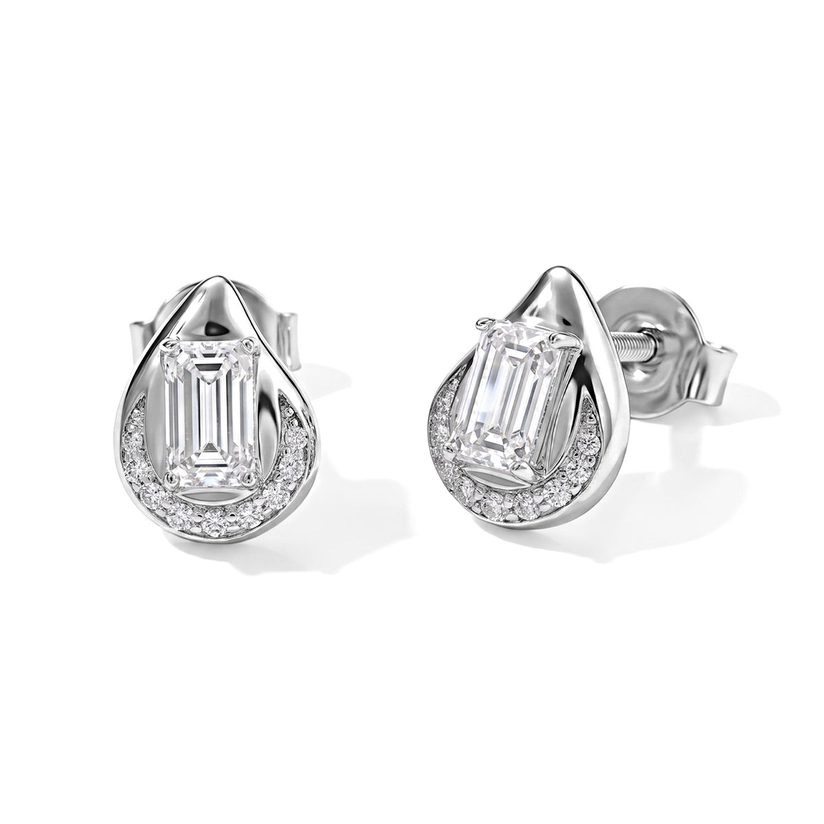 D'Joy - Moissanite Earring with Push Back in Rhodium Overlay Sterling Silver 8796673 0