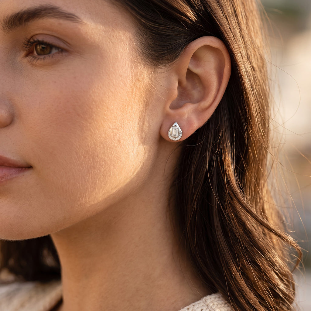 D'Joy - Moissanite Earring with Push Back in Rhodium Overlay Sterling Silver_8796673_1