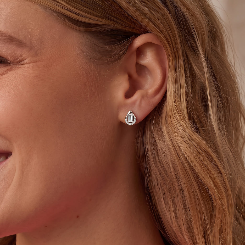 D'Joy - Moissanite Earring with Push Back in Rhodium Overlay Sterling Silver_8796673_2