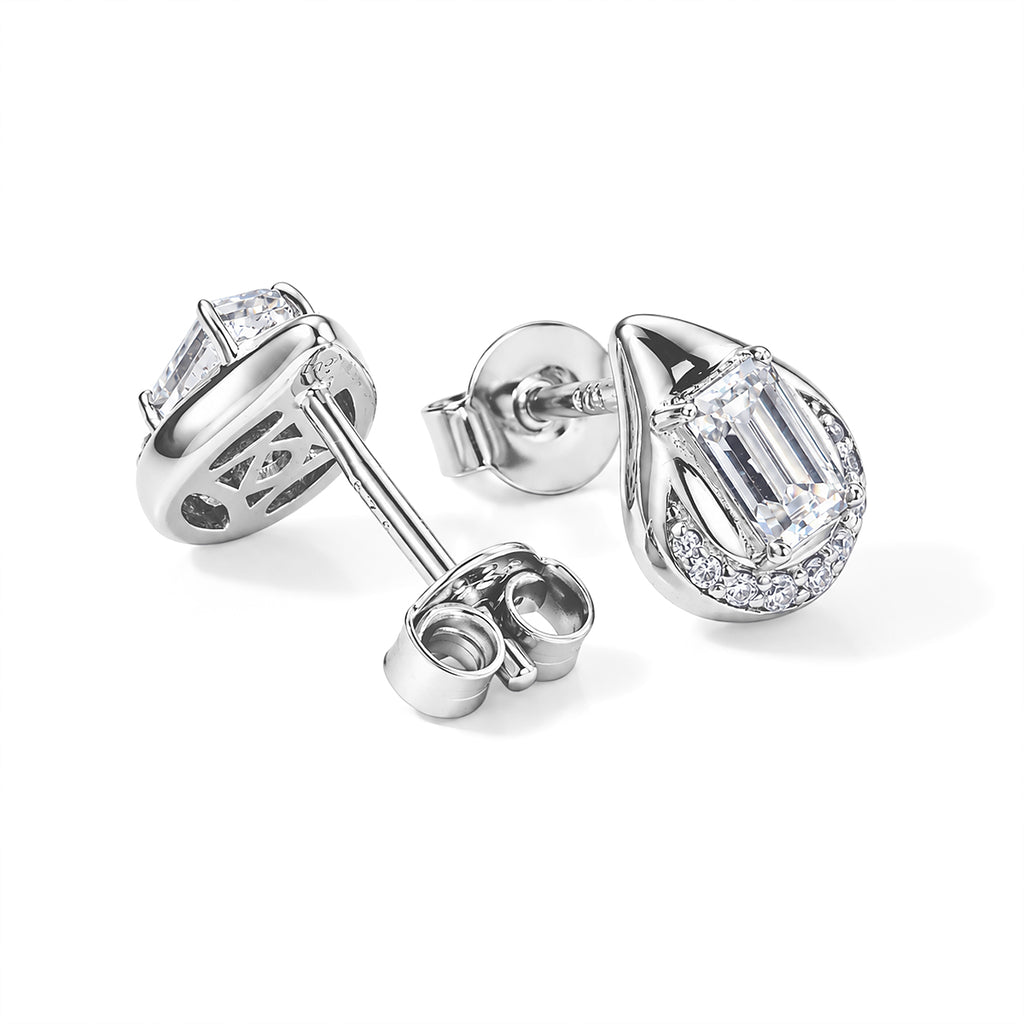 D'Joy - Moissanite Earring with Push Back in Rhodium Overlay Sterling Silver_8796673_3