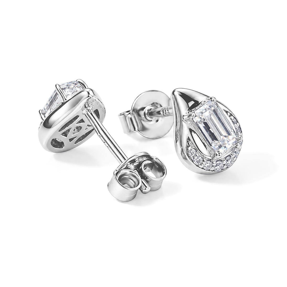 D'Joy - Moissanite Earring with Push Back in Rhodium Overlay Sterling Silver 8796673 3