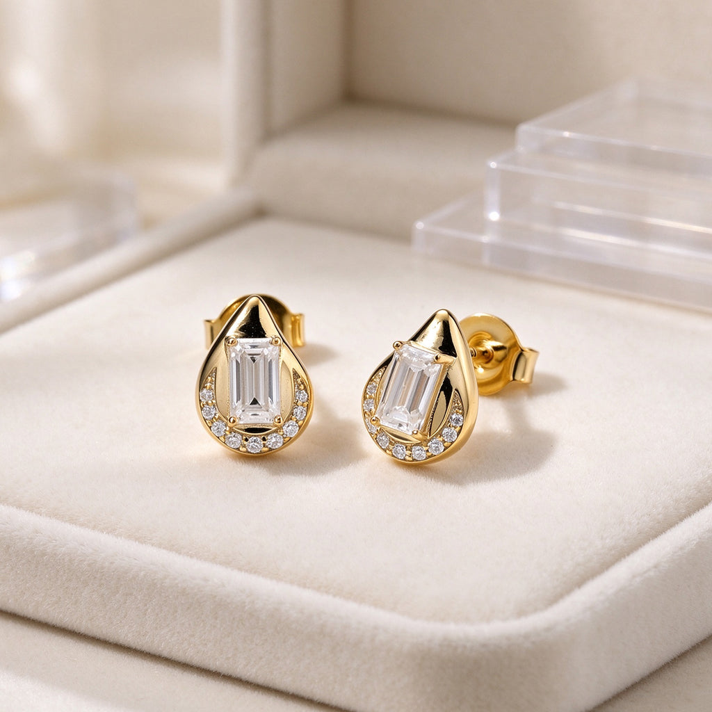 D'Joy - Moissanite Earring with Push Back in Yellow Gold Plated Sterling Silver 1.00 Ct._8796674_1