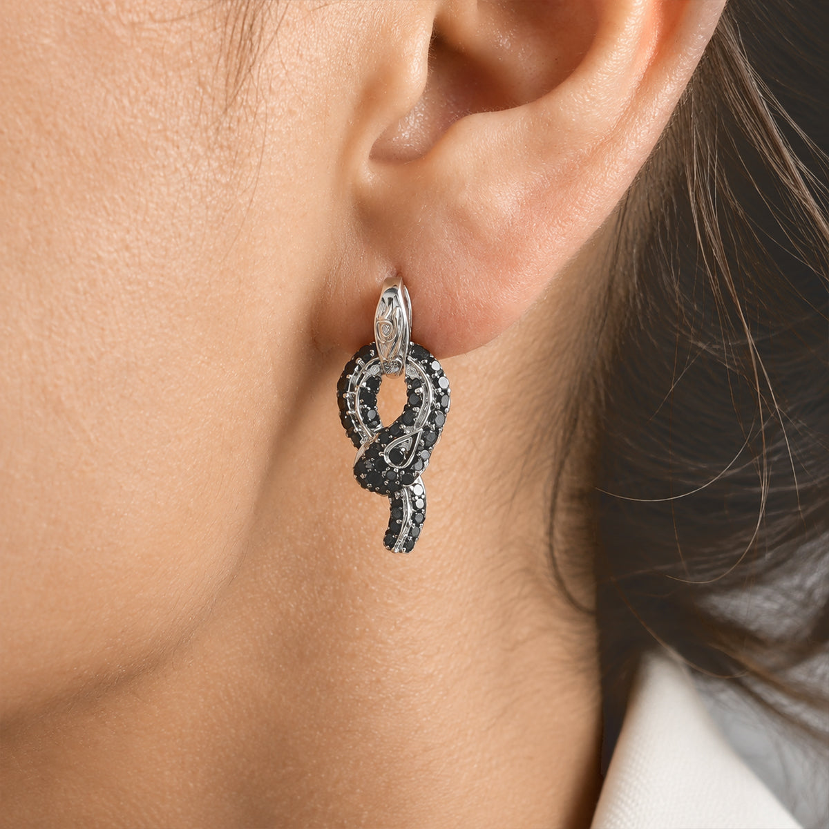 D'Joy - Black Diamond &amp; Green Diamond Earring with Push Post in Rhodium Overlay Sterling Silver 1.00 Ct. 8796677 2