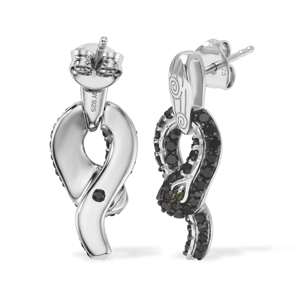D'Joy - Black Diamond &amp; Green Diamond Earring with Push Post in Rhodium Overlay Sterling Silver 1.00 Ct. 8796677 3
