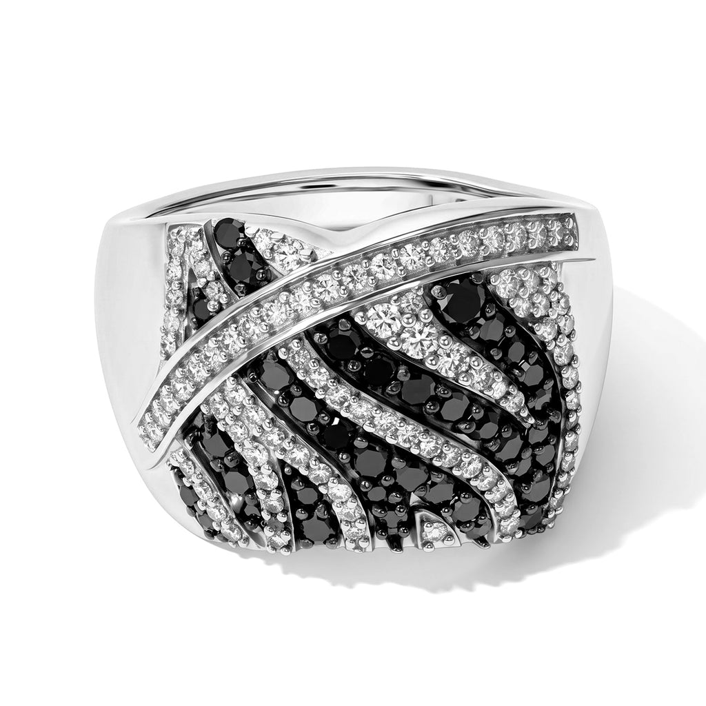 D'joy Black Diamond, White Diamond Cluster Ring in Rhodium OverlaySterling Silver, Silver Wt.5.5 Gms  1.036  Ct._8796678