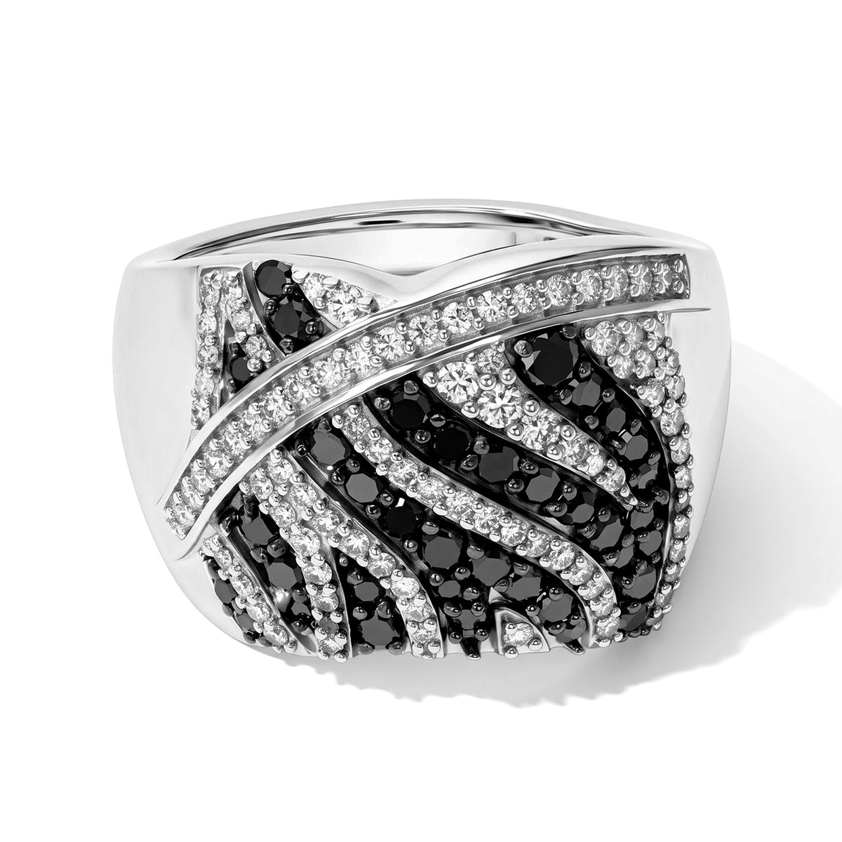 D'Joy - Black Diamond &amp; White Diamond Cluster Ring in Rhodium Overlay Sterling Silver 1.00 Ct. 8796678 0