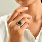 D'joy Black Diamond, White Diamond Cluster Ring in Rhodium OverlaySterling Silver, Silver Wt.5.5 Gms  1.036  Ct._8796678_1