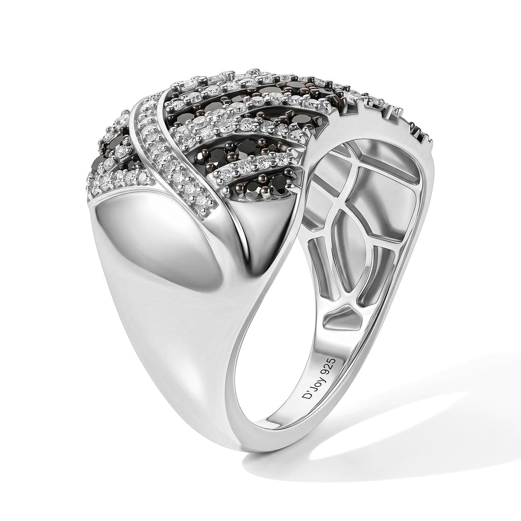 D'joy Black Diamond, White Diamond Cluster Ring in Rhodium OverlaySterling Silver, Silver Wt.5.5 Gms  1.036  Ct._8796678_3