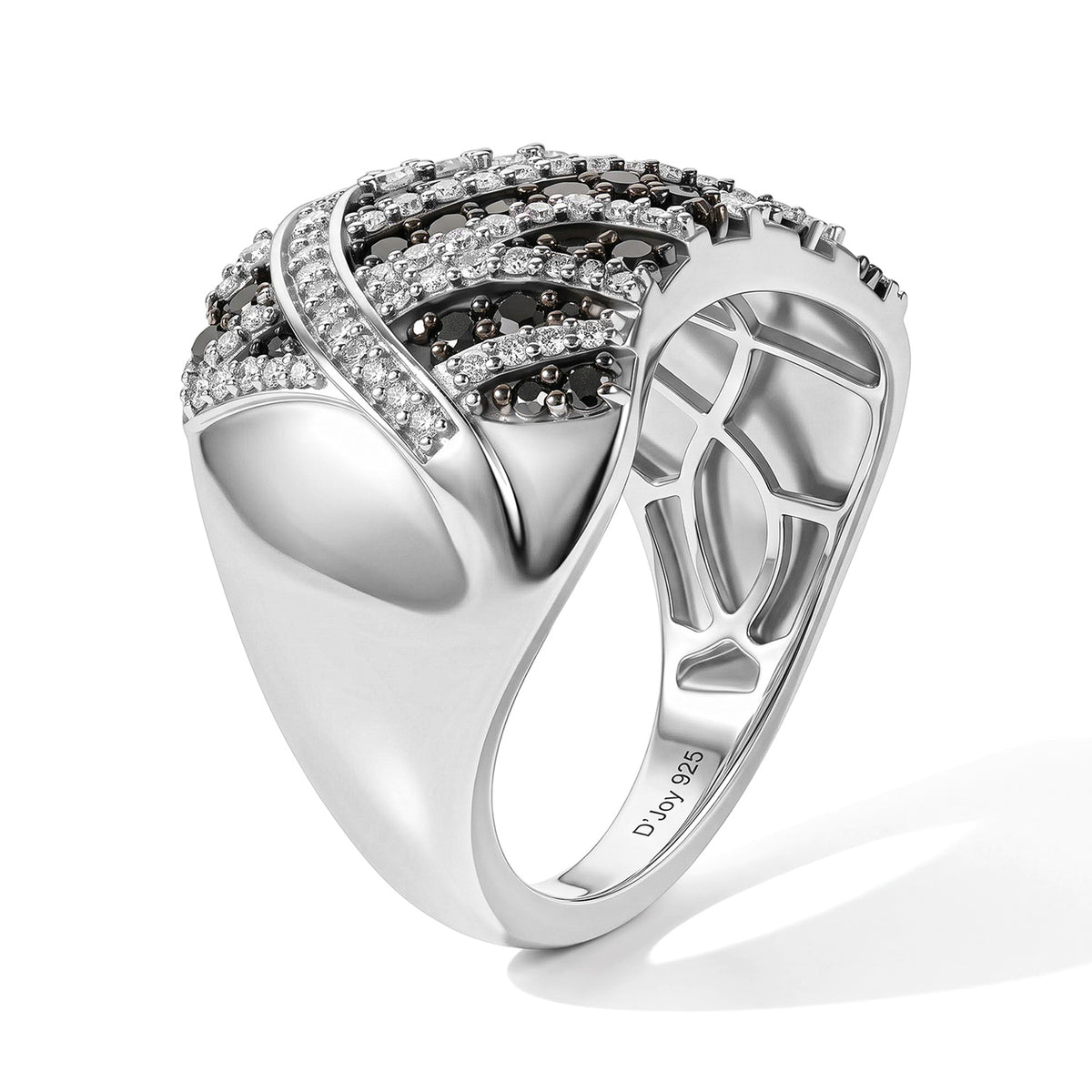 D'Joy - Black Diamond &amp; White Diamond Cluster Ring in Rhodium Overlay Sterling Silver 1.00 Ct. 8796678 3