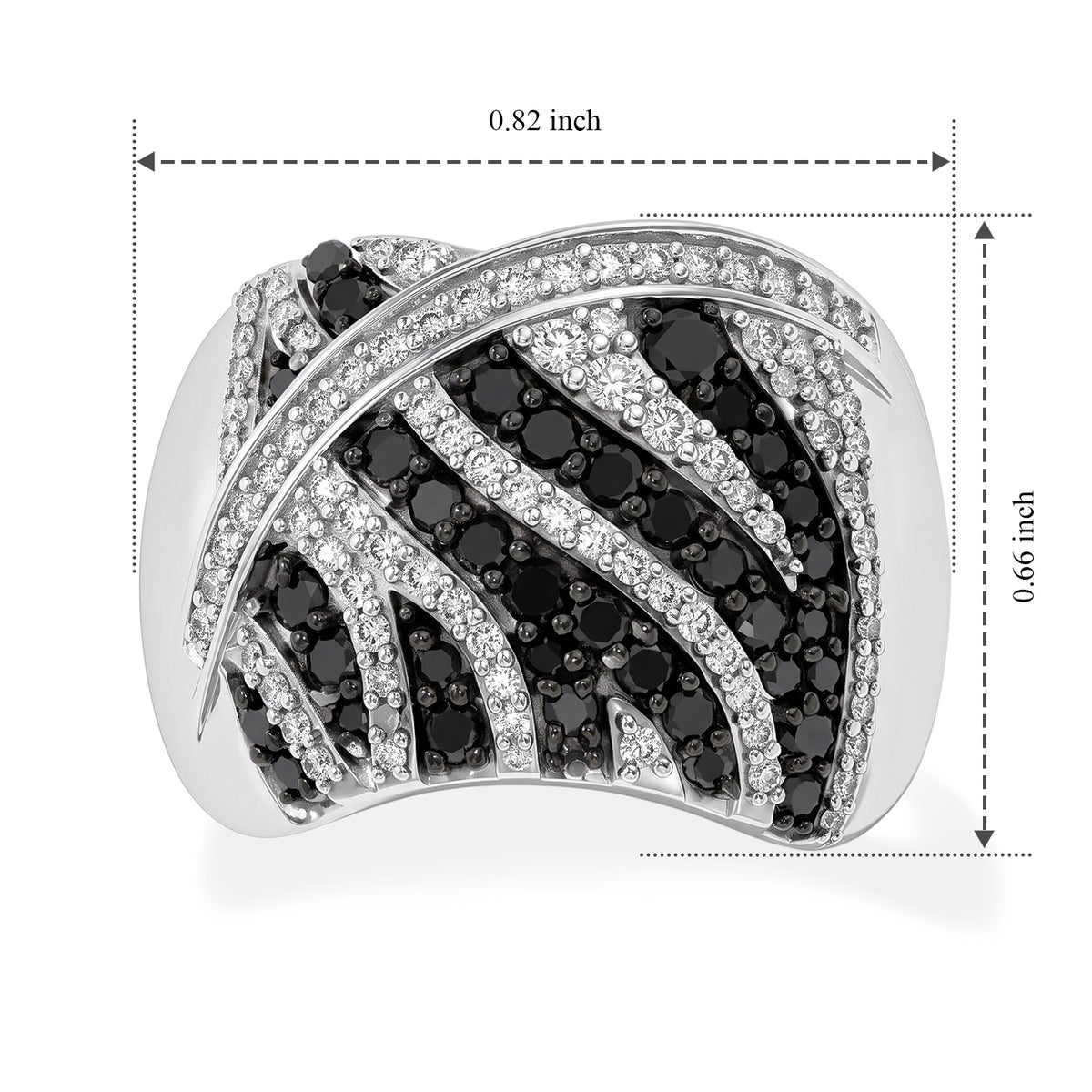 D'Joy - Black Diamond &amp; White Diamond Cluster Ring in Rhodium Overlay Sterling Silver 1.00 Ct. 8796678 5