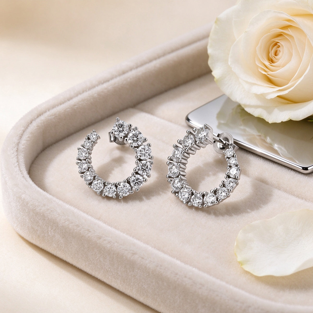 D'Joy - Moissanite Earring with Push Back in Rhodium Overlay Sterling Silver 2.52 Ct. 8796877 1