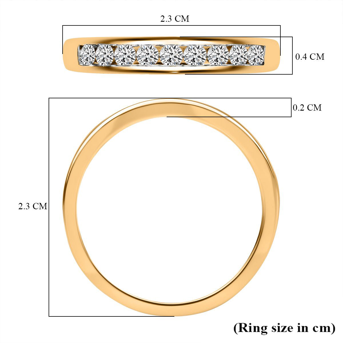 D'Joy - Natural White Diamond (I3-G-H) Band Ring in 18K Vermeil Yellow Gold Plated Sterling Silver 0.50 Ct. 8797595 6