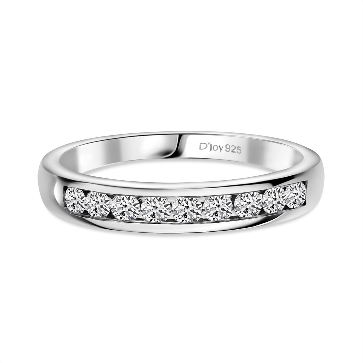 D'Joy - Natural White Diamond (I3-G-H) Band Ring in Rhodium Overlay Sterling Silver 0.50 Ct. 8797607 0