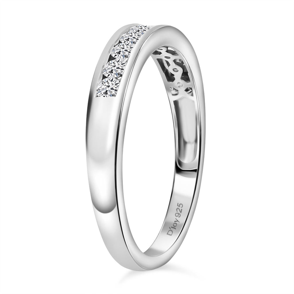 D'Joy - Natural White Diamond (I3/G-H) Band Ring in Rhodium Overlay Sterling Silver 0.50 Ct._8797607_3