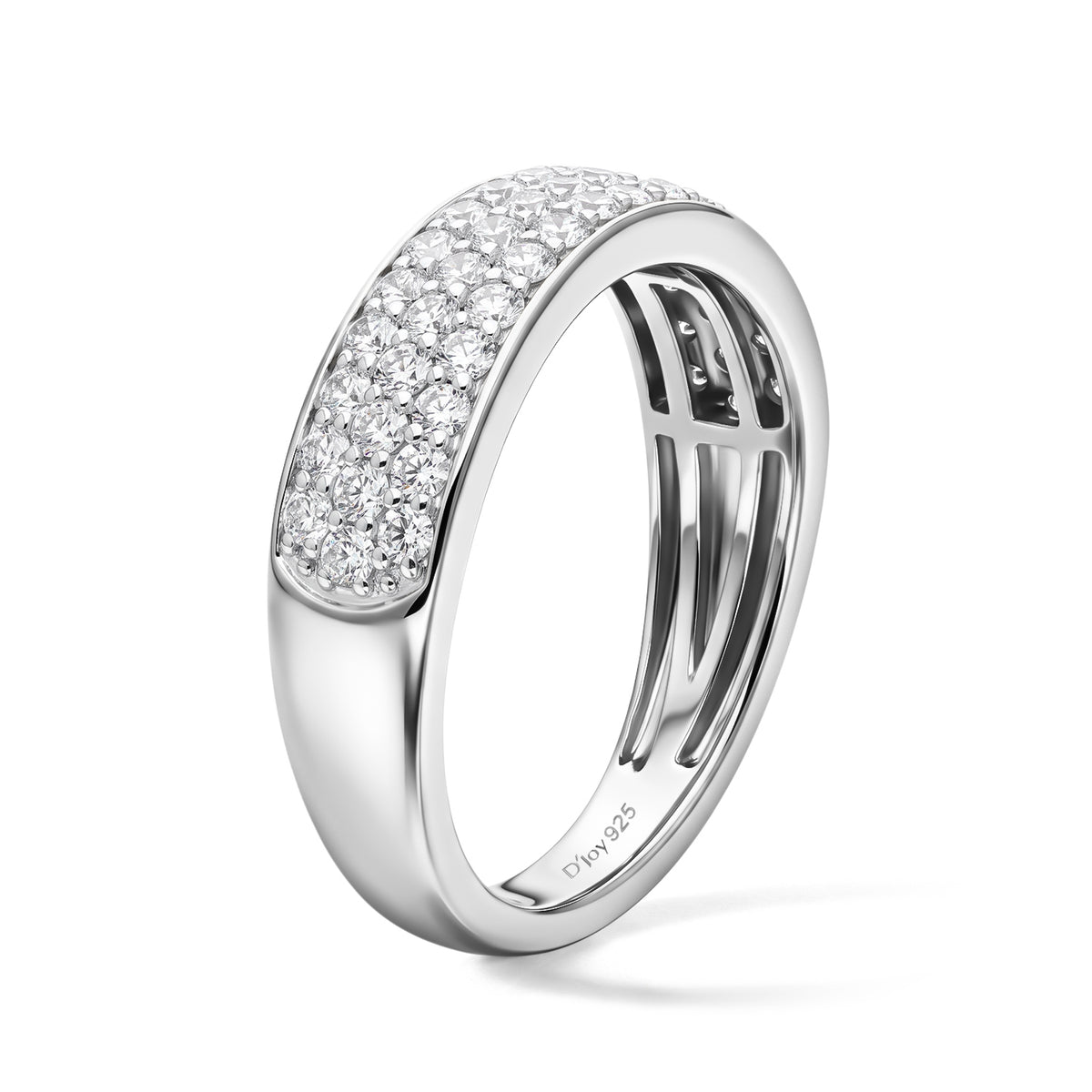 D'Joy - SGL Certified Natural White Diamond (I3-G-H) Ring in Rhodium Overlay Sterling Silver 8797700 3