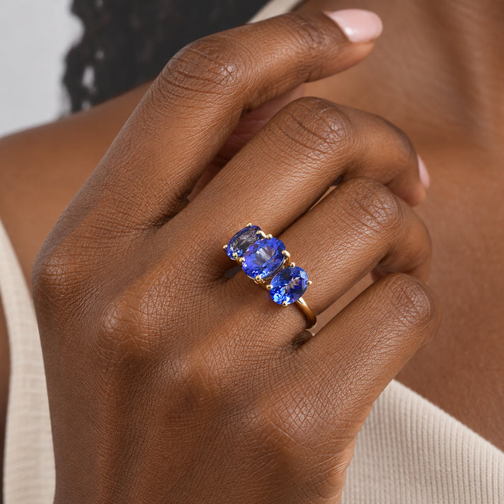 14K Yellow Gold AA Tanzanite 3 Stone Ring, Gold Wt.2.04 Gms  4.425  Ct. 8797988 2