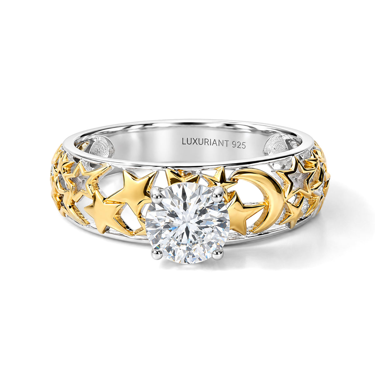 Luxuriant - Lab Grown Diamond Solitaire Ring in Rhodium Overlay &amp; 18K Vermeil Yellow Gold Plated Sterling Silver 1.00 Ct. 8799064 0