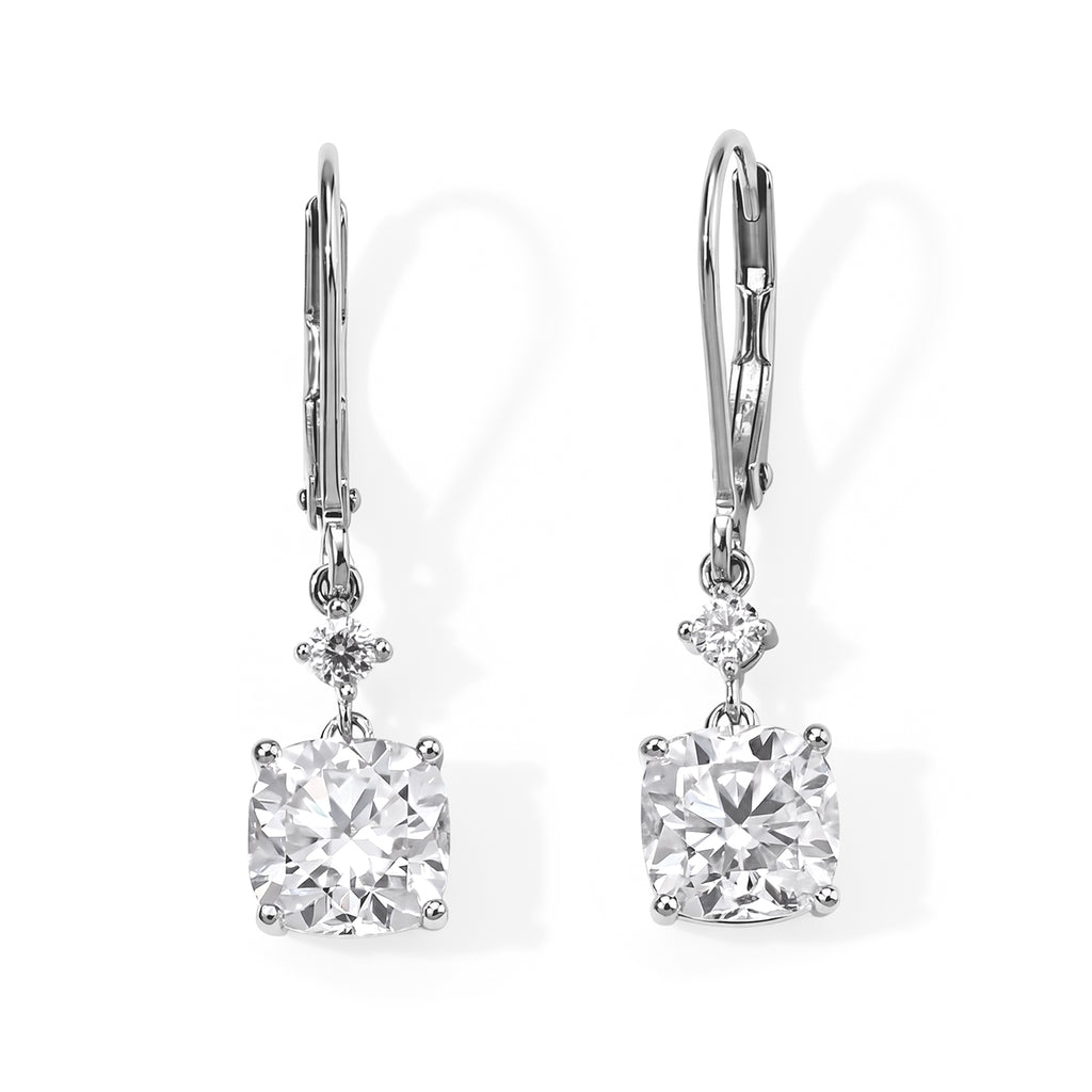 D'Joy - Moissanite Drop Earring with Lever Back in Rhodium Overlay Sterling Silver 3.70 Ct._8800062