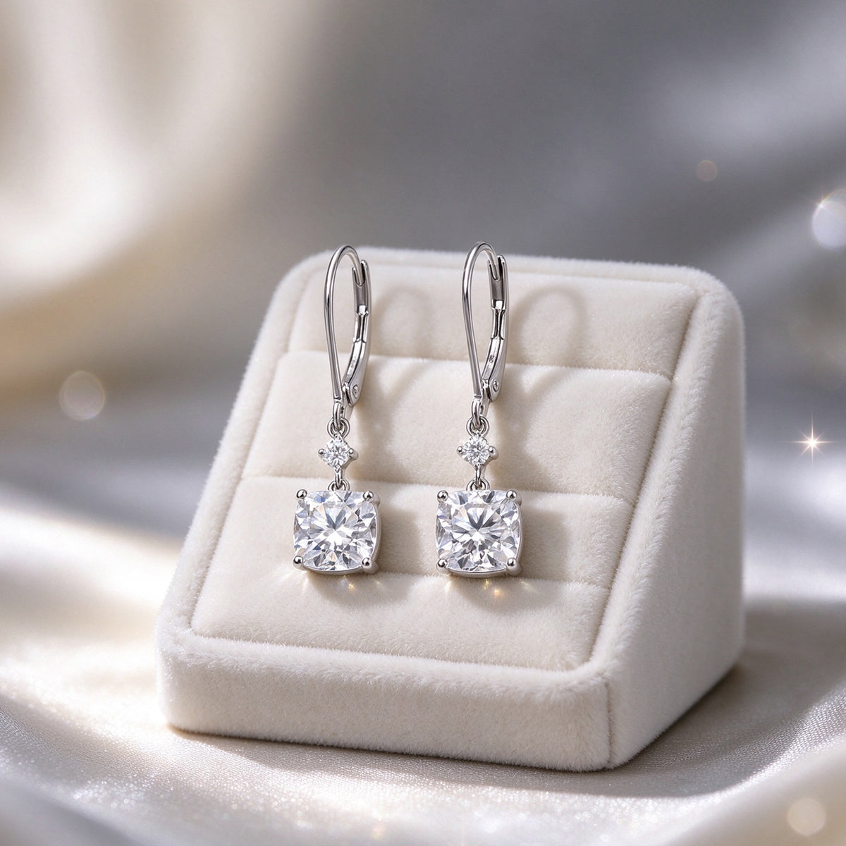 D'Joy - Moissanite Drop Earring with Lever Back in Rhodium Overlay Sterling Silver 3.70 Ct. 8800062 1