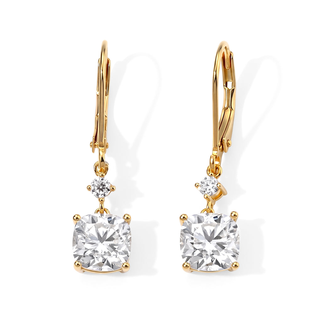 D'Joy - Moissanite Drop Earring with Lever Back in Yellow Gold Plated Sterling Silver 3.70 Ct._8800063