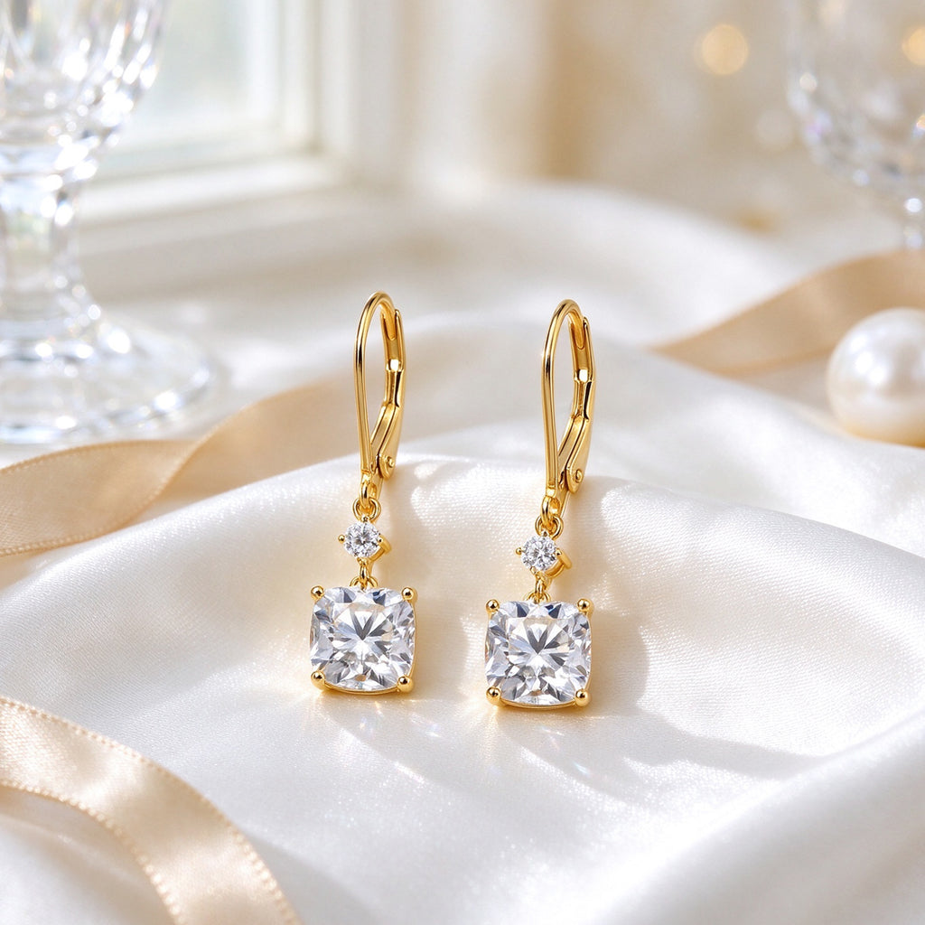 D'Joy - Moissanite Drop Earring with Lever Back in Yellow Gold Plated Sterling Silver 3.70 Ct._8800063_1
