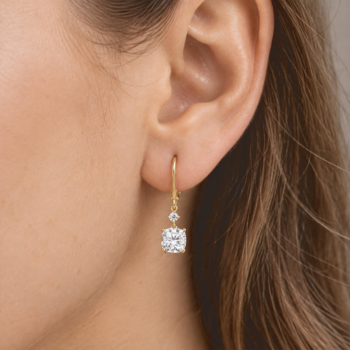 D'Joy - Moissanite Drop Earring with Lever Back in Yellow Gold Plated Sterling Silver 3.70 Ct. 8800063 2