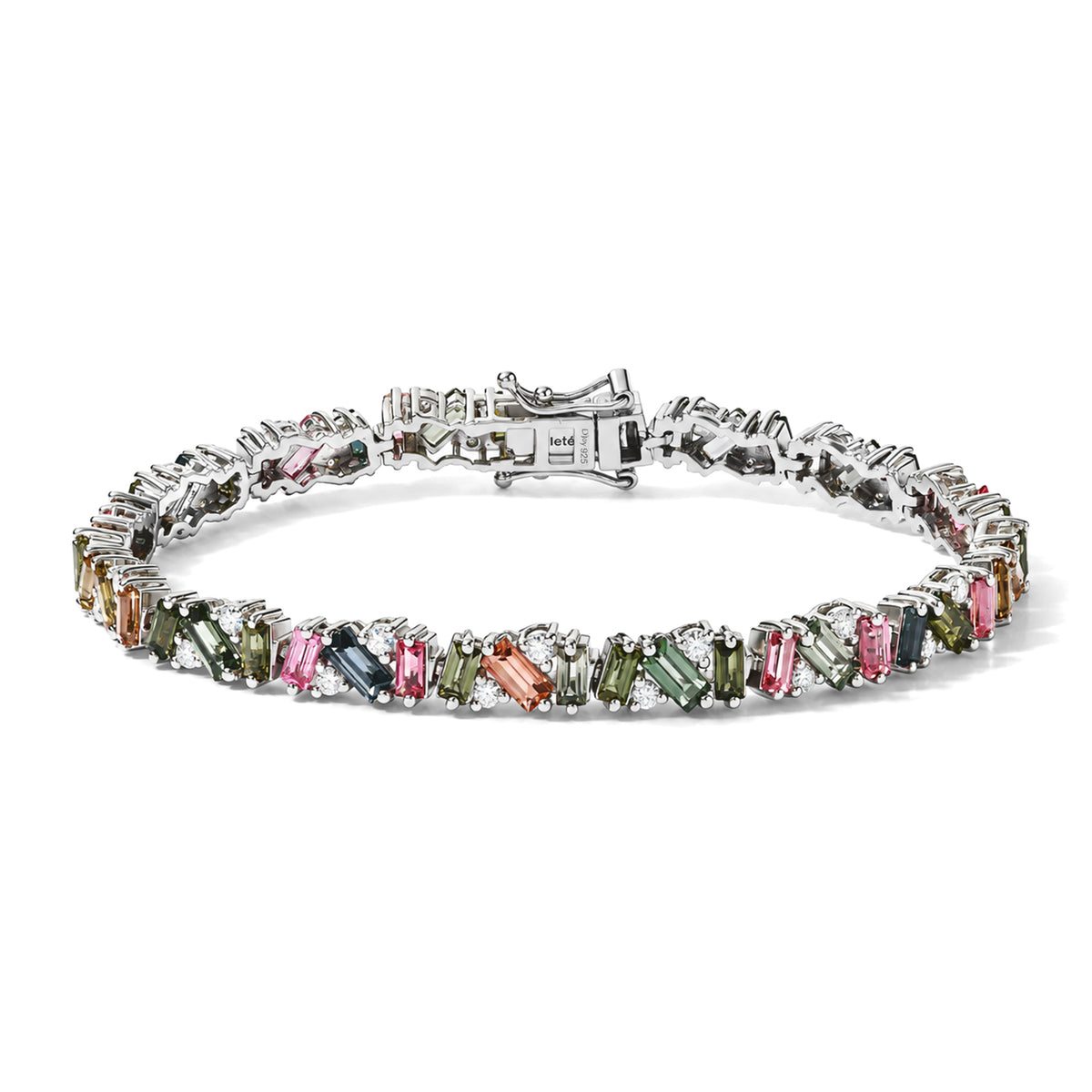 D'Joy - Multi-Tourmaline &amp; Moissanite Tennis Bracelet (Size - 7) with GB Lock Box in Rhodium Overlay Sterling Silver 8.10 Ct, Silver Wt. 12.20 Gms 8800335 0