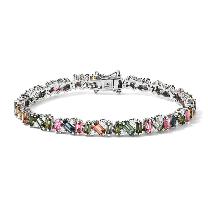 D'Joy - Multi-Tourmaline &amp; Moissanite Tennis Bracelet (Size - 7) with GB Lock Box in Rhodium Overlay Sterling Silver 8.10 Ct, Silver Wt. 12.20 Gms 8800335 1
