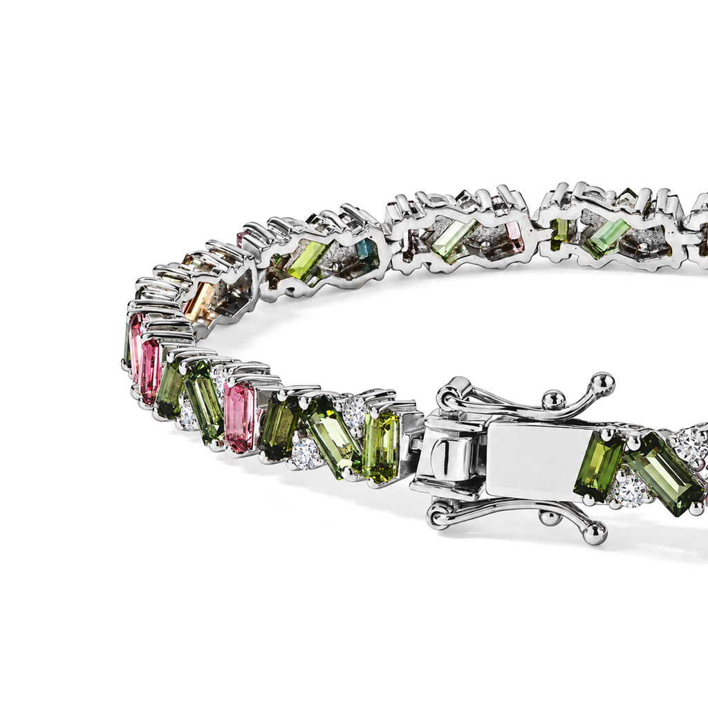 D'Joy - Multi-Tourmaline & Moissanite Tennis Bracelet (Size - 7) with GB Lock Box in Rhodium Overlay Sterling Silver 8.10 Ct, Silver Wt. 12.20 Gms_8800335_3