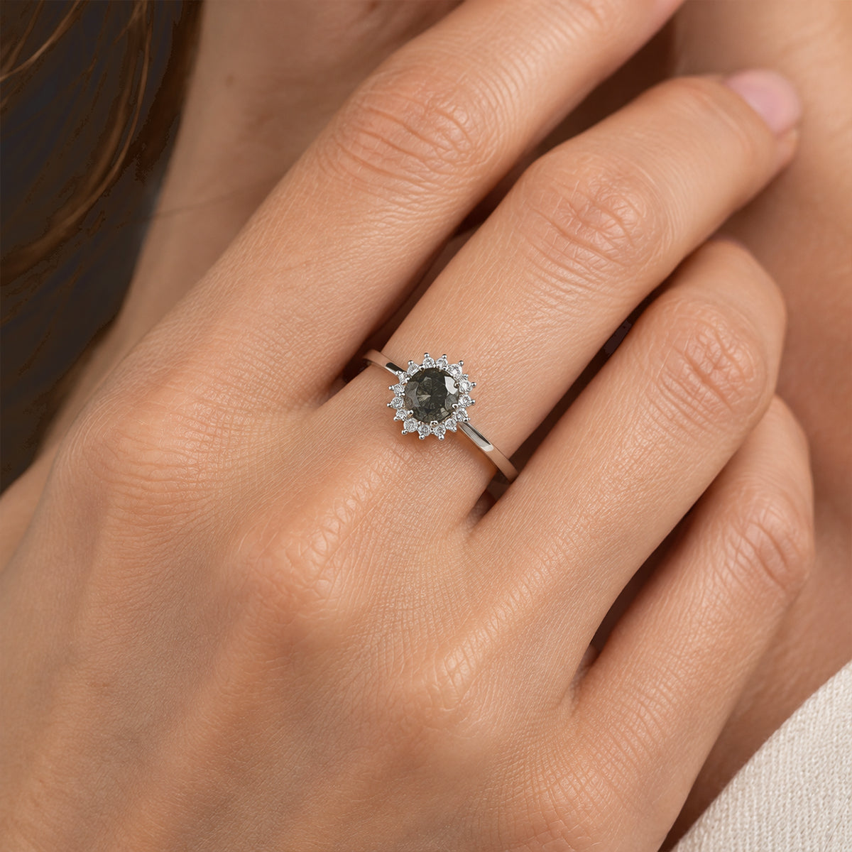 D'Joy - Black Diamond &amp; White Diamond Halo Ring in Rhodium Overlay Sterling Silver 1.00 Ct. 8800458 1