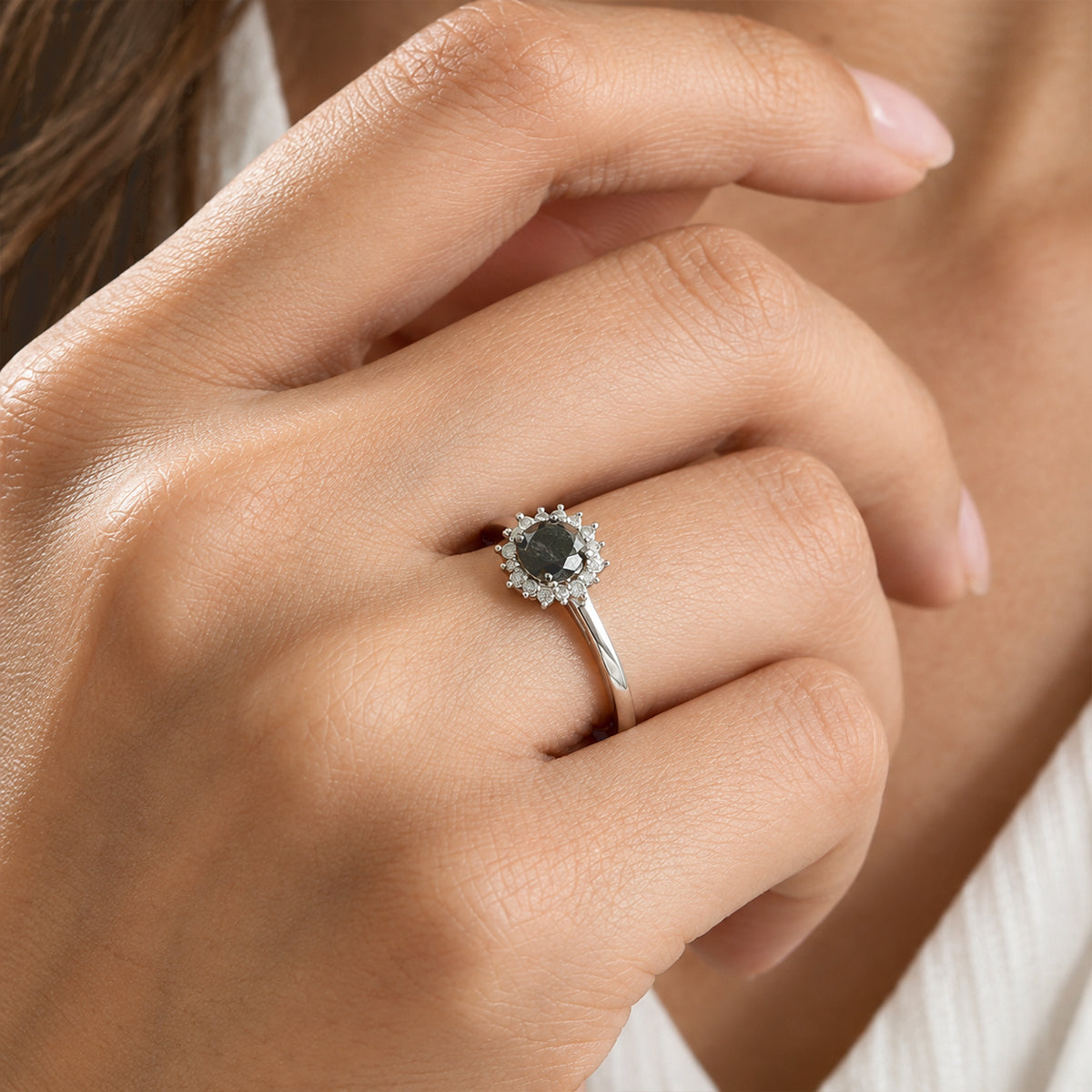 D'Joy - Black Diamond &amp; White Diamond Halo Ring in Rhodium Overlay Sterling Silver 1.00 Ct. 8800458 2