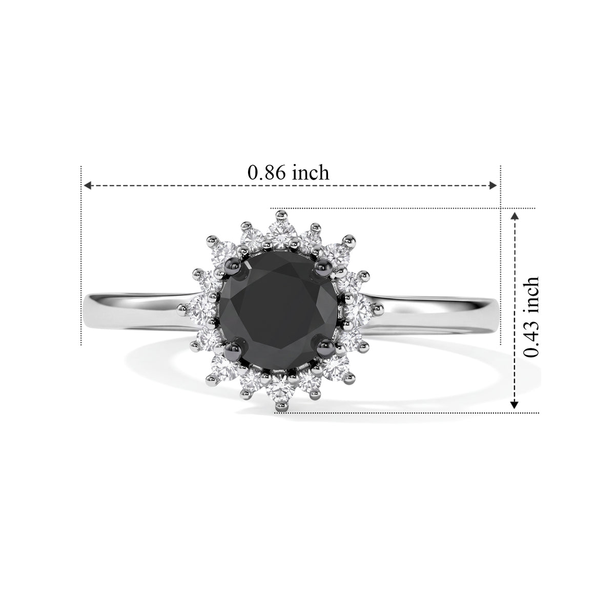 D'Joy - Black Diamond &amp; White Diamond Halo Ring in Rhodium Overlay Sterling Silver 1.00 Ct. 8800458 5