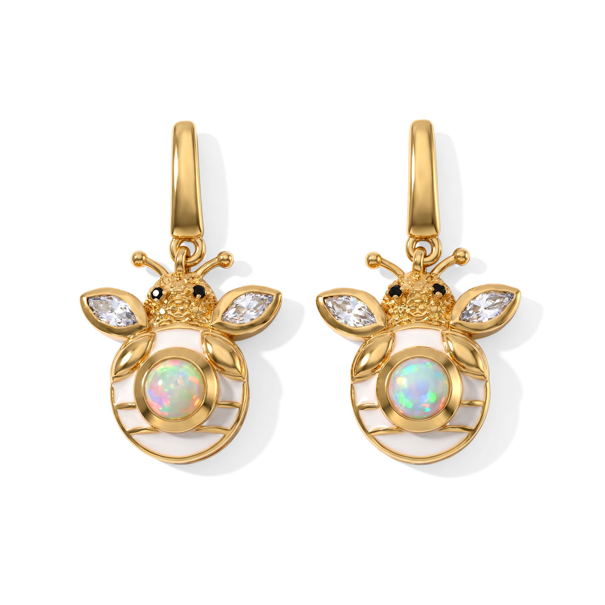 GP - AAA Ethiopian Opal, Black Spinel, White Zircon &amp; Blue Sapphire Living Creature Earring with Push Back in Yellow Gold Plated Sterling Silver 1.00 Ct. 8800793 0