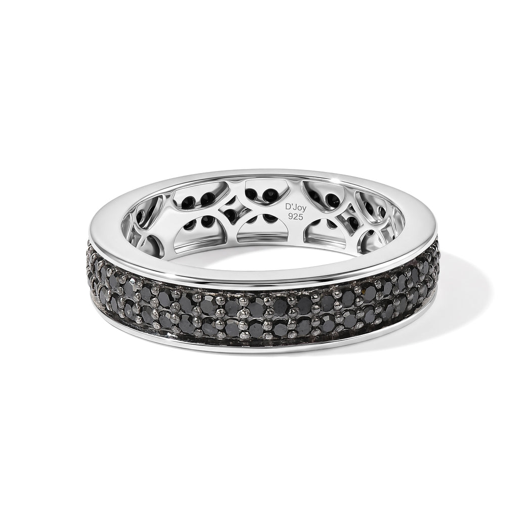 D'joy Black Diamond Full Eternity Band Ring in Rhodium OverlaySterling Silver  0.960  Ct._8800965