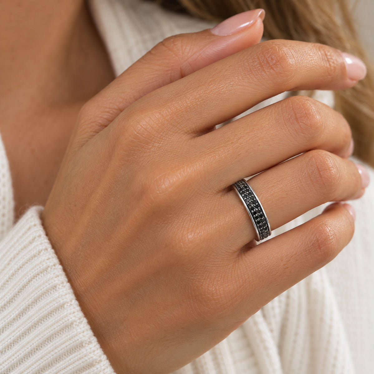 D'joy Black Diamond Full Eternity Band Ring in Rhodium OverlaySterling Silver  0.960  Ct. 8800965 1