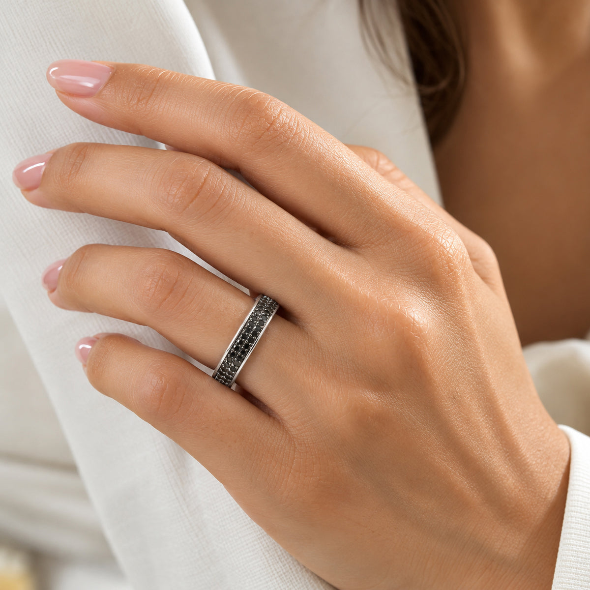 D'joy Black Diamond Full Eternity Band Ring in Rhodium OverlaySterling Silver  0.960  Ct. 8800965 2