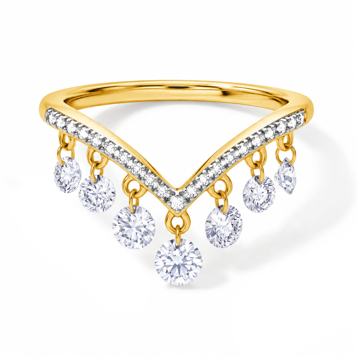 LUXURIANT Lab Grown Diamond Chandelier Wishbone Ring in 18K Yellow Gold ...