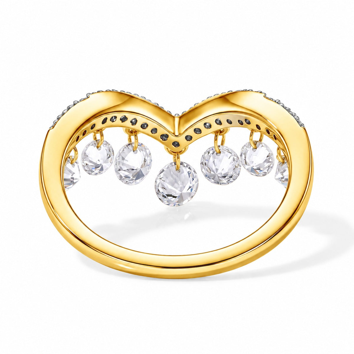 LUXURIANT Lab Grown Diamond Chandelier Wishbone Ring in 18K Yellow Gold ...