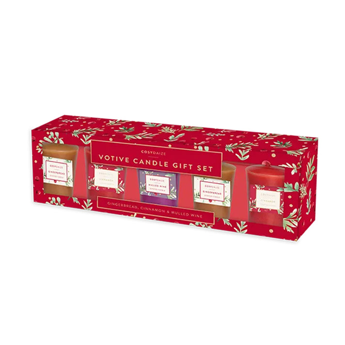 5 Pack Christmas Tabletop Red Votive Candle Set (52g) inc Mulled Wine, Cinnamon, Gingerbread 8801613 1