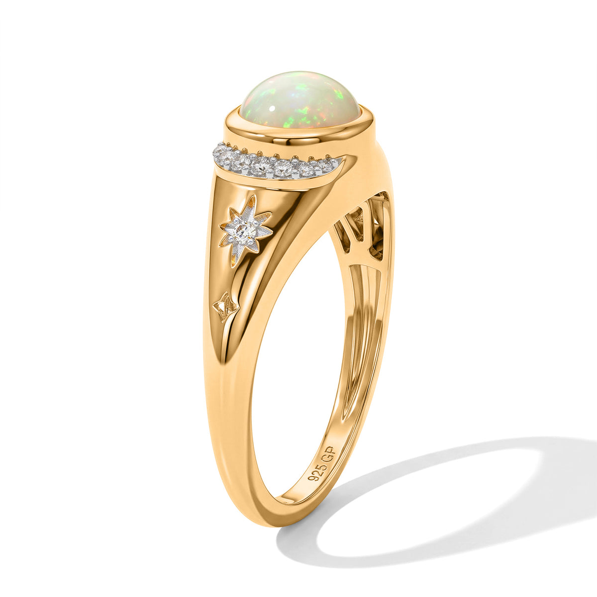 GP - AAA Ethiopian Opal, White Zircon &amp; Blue Sapphire Ring in Yellow Gold Plated Sterling Silver 1.05 Ct. 8801873 3