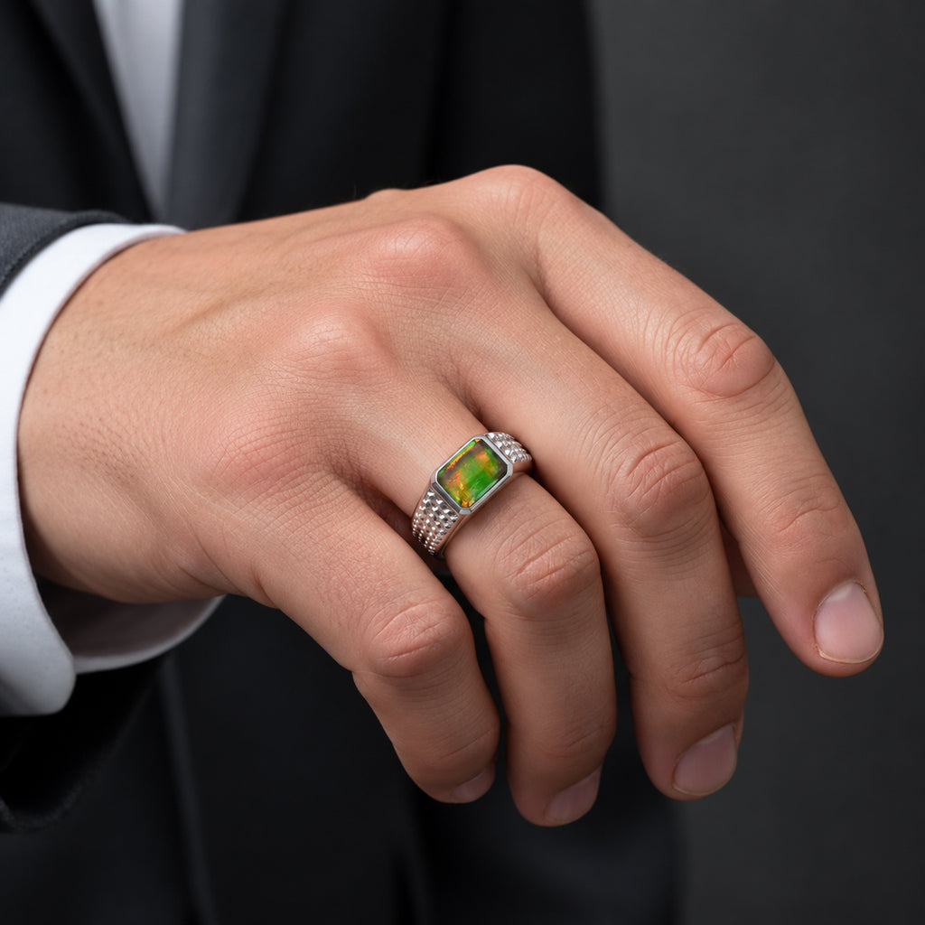 D'Joy - Ammolite Ring in Rhodium Overlay Sterling Silver 2.30 Ct._8801980_1