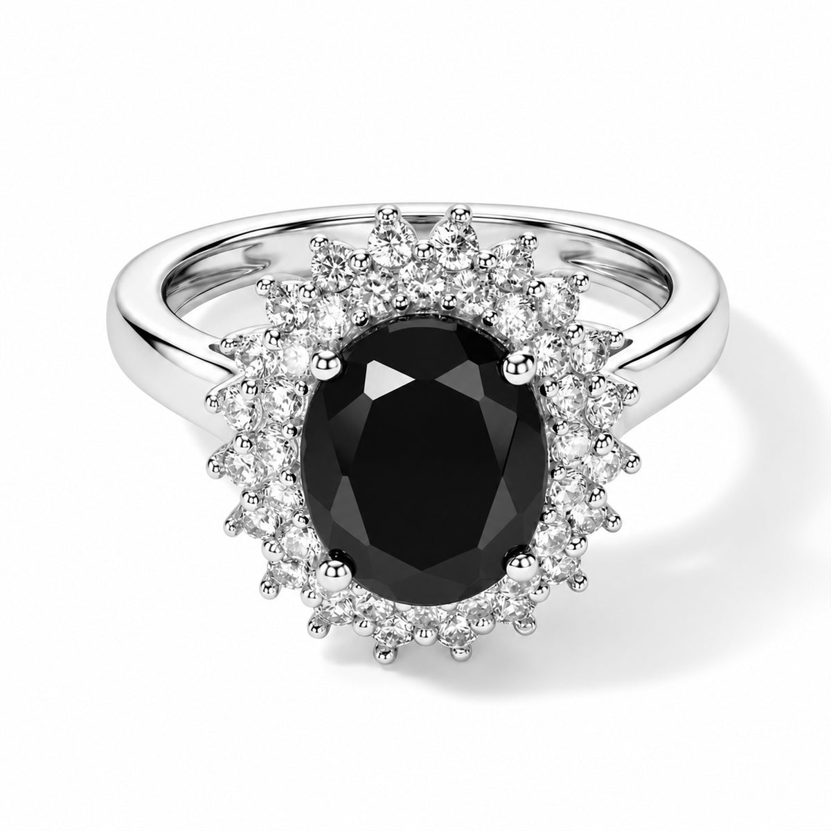 D'Joy - Black Spinel &amp; White Zircon Halo Ring in Platinum Overlay Sterling Silver 4.05 Ct. 8801987 0