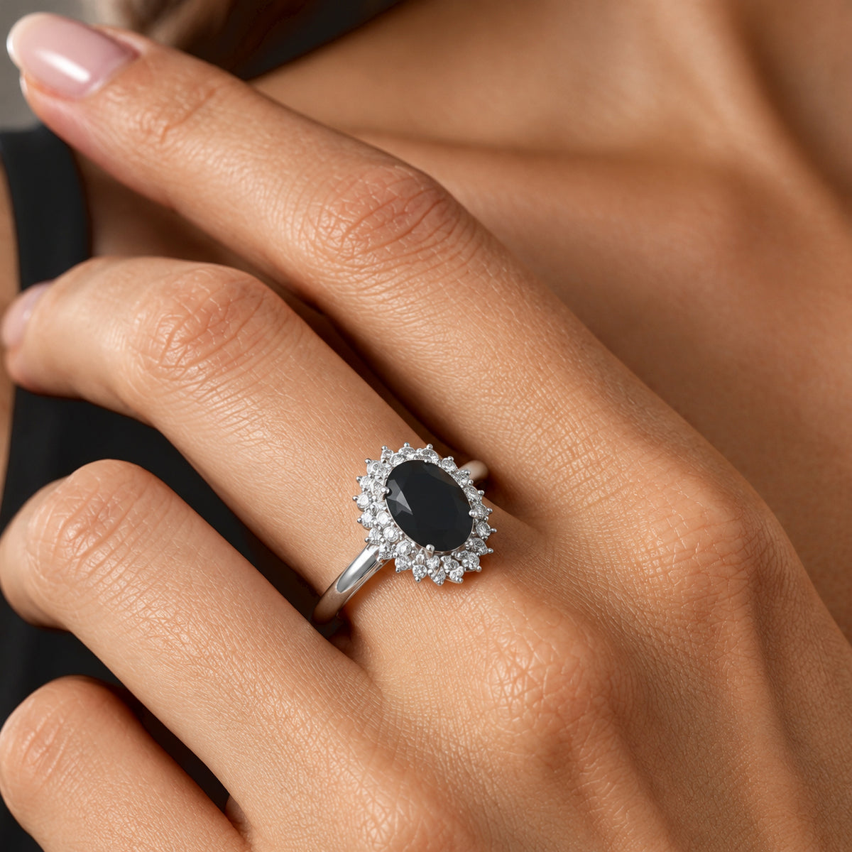 D'Joy - Black Spinel &amp; White Zircon Halo Ring in Platinum Overlay Sterling Silver 4.05 Ct. 8801987 1