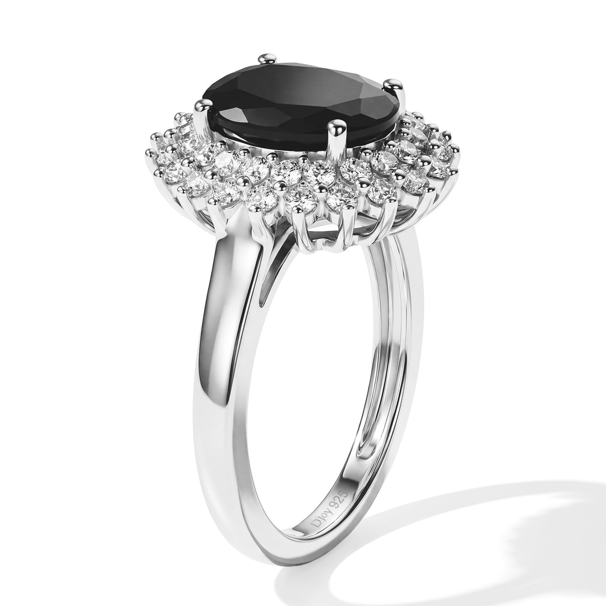 D'Joy - Black Spinel &amp; White Zircon Halo Ring in Platinum Overlay Sterling Silver 4.05 Ct. 8801987 3
