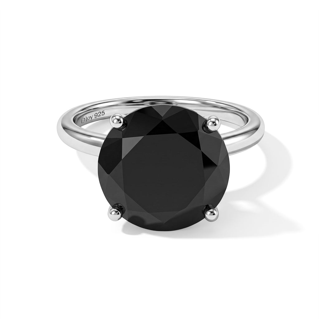 D'Joy - Black Spinel Solitaire Ring in Platinum Overlay Sterling Silver  7.60 Ct._8802032