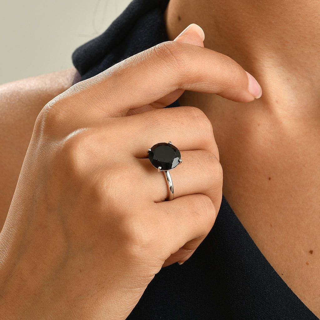 D'Joy - Black Spinel Solitaire Ring in Platinum Overlay Sterling Silver  7.60 Ct._8802032_2