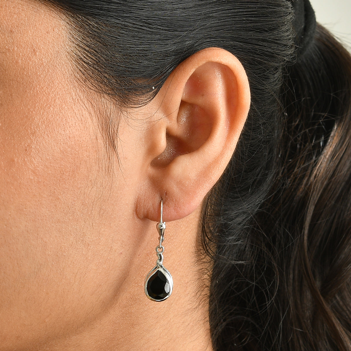 D'Joy - Black Spinel Dangling Earring with Lever Back in Platinum Overlay Sterling Silver 6.20 Ct. 8802052 1