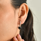 D'Joy - Black Spinel & White Zircon Dangling Heart Earring with Hoop in Platinum Overlay Sterling Silver 4.50 Ct._8802053_2