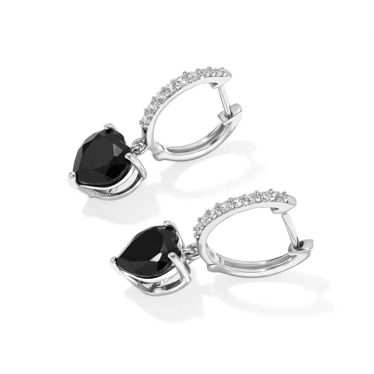 D'Joy - Black Spinel &amp; White Zircon Dangling Heart Earring with Hoop in Platinum Overlay Sterling Silver 4.50 Ct. 8802053 3