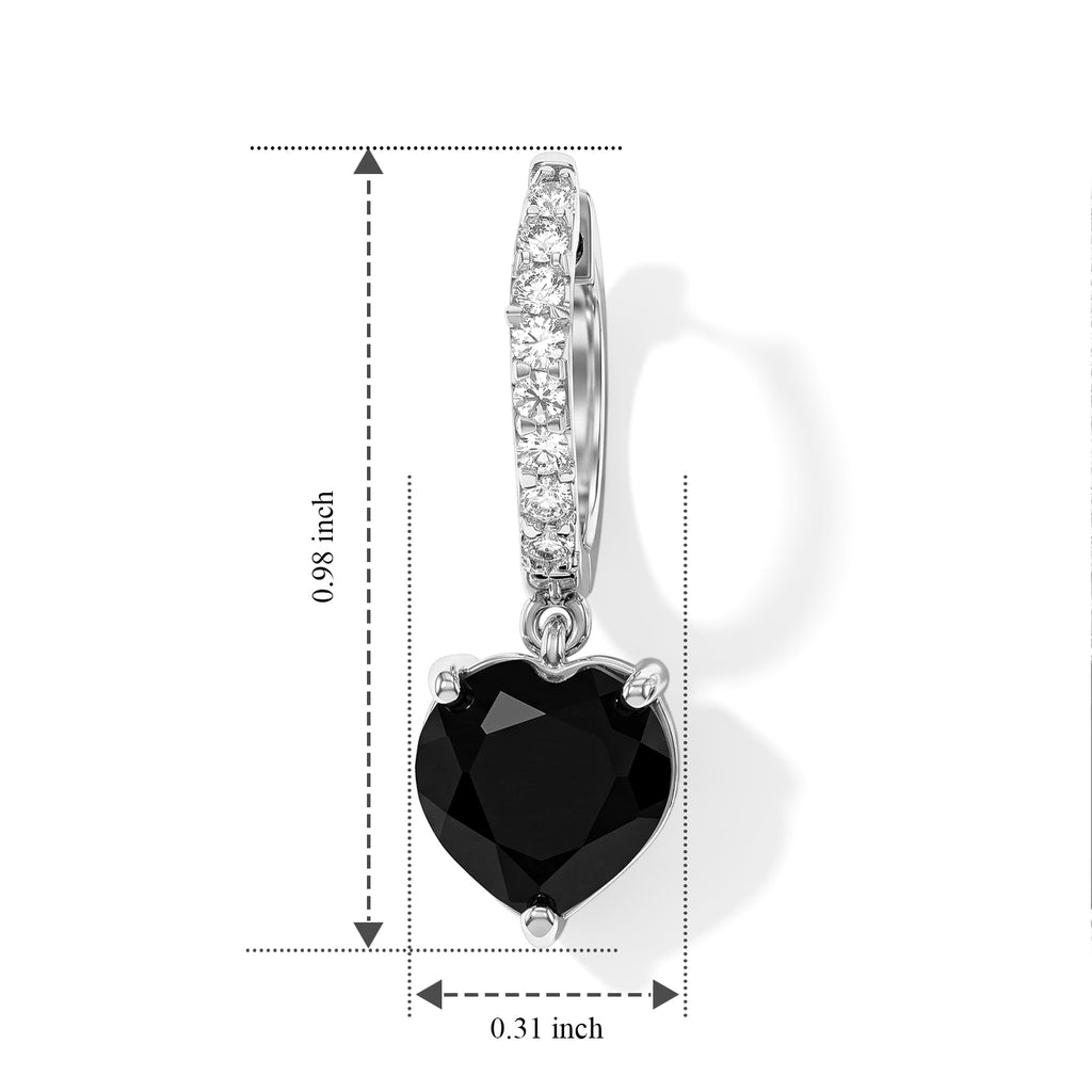 D'Joy - Black Spinel & White Zircon Dangling Heart Earring with Hoop in Platinum Overlay Sterling Silver 4.50 Ct._8802053_4